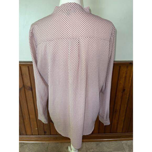 Womens Adrianna Papell Blush Pink Black Polkda Dot Tie Neck Long Sleeve Blouse M - Picture 6 of 8